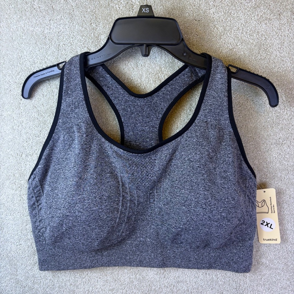 Truekind Seamless Racerback Sports Bra Women 2XL Gray‎ Heathered Stretch NEW